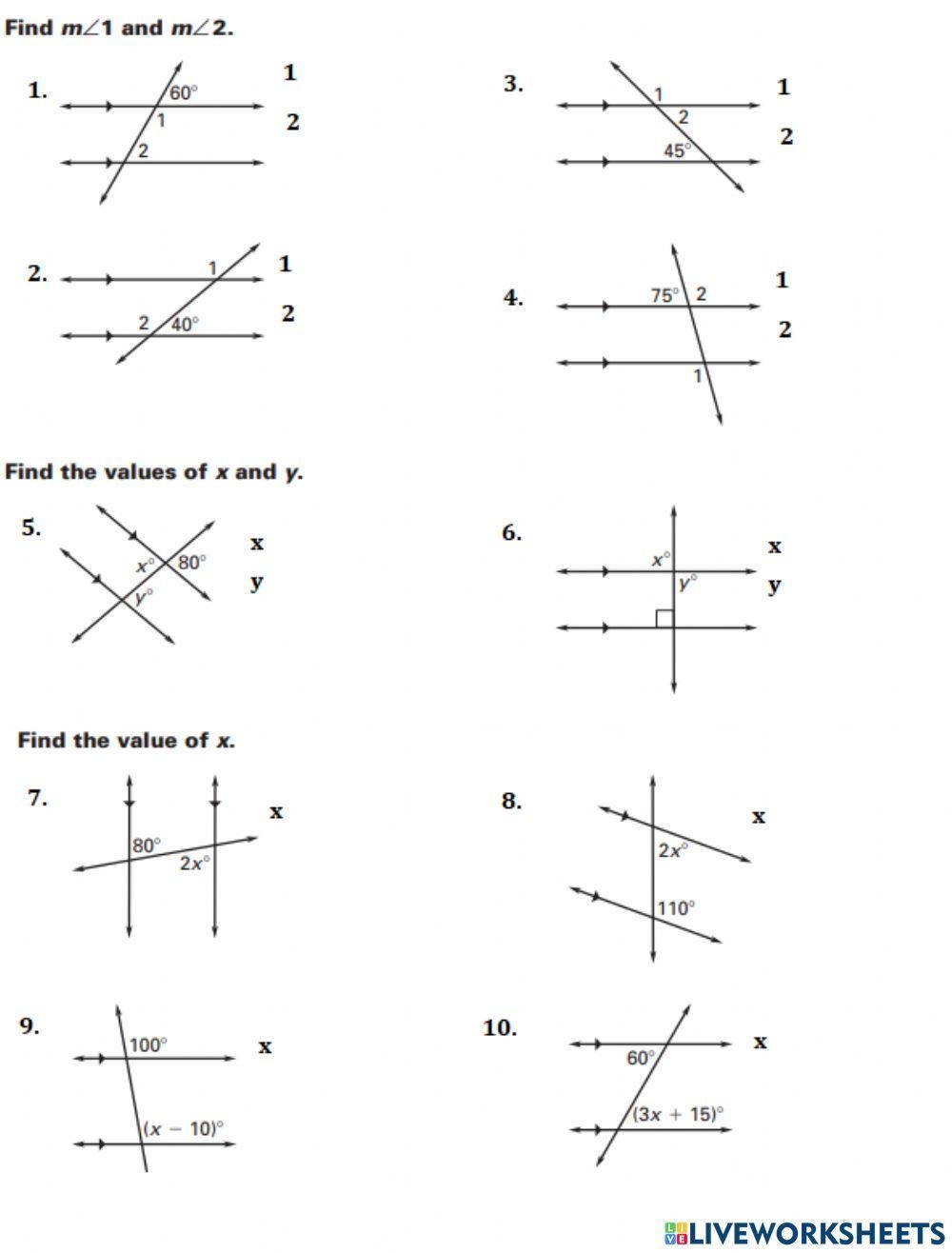 Parallel Lines And Transversals Worksheet Equations And Transversals 