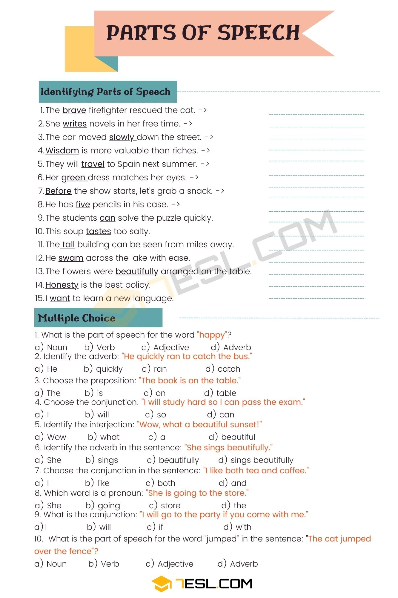 parts of speech worksheets
