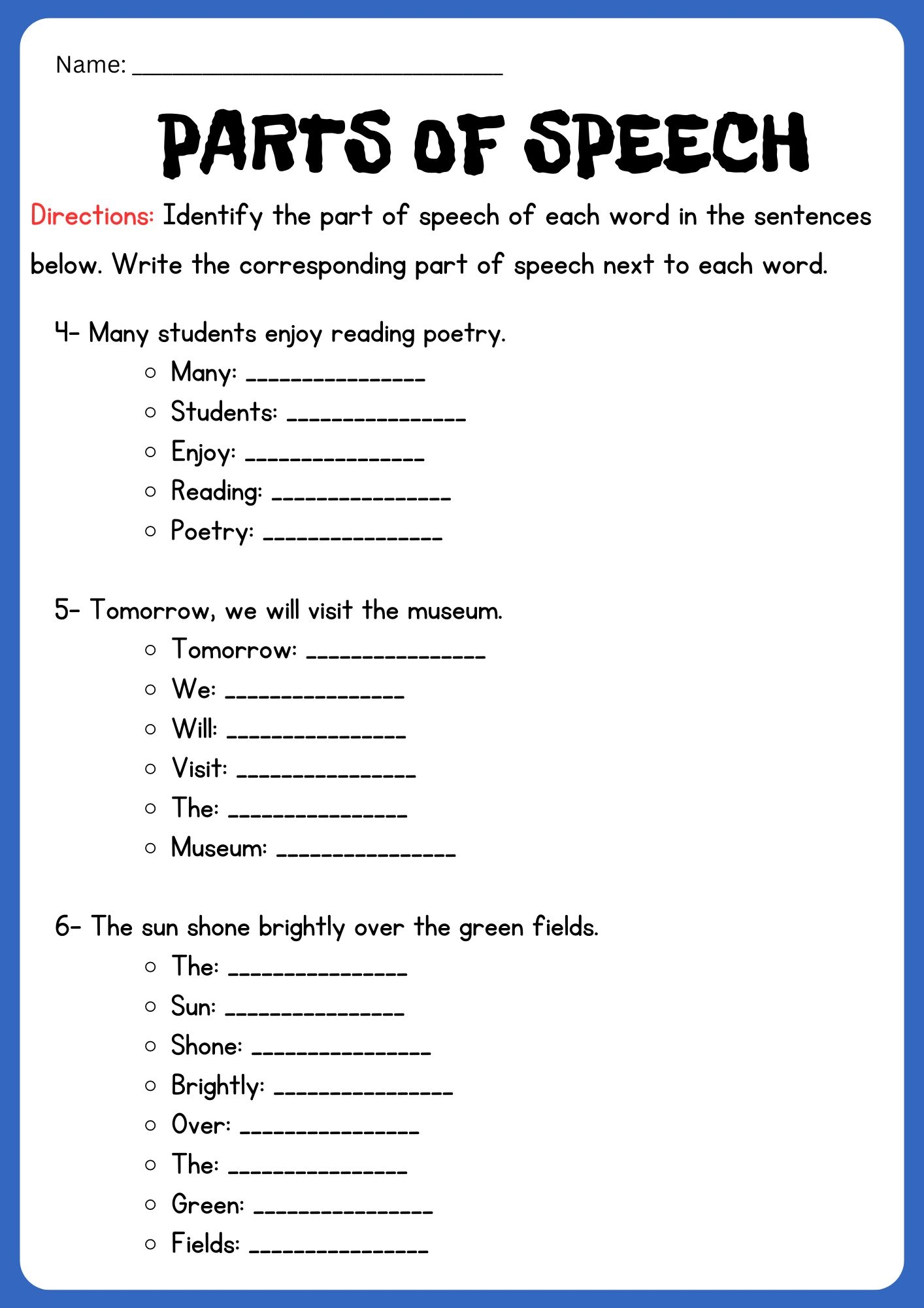 Parts Of Speech Worksheets English Grammar Made By Teachers