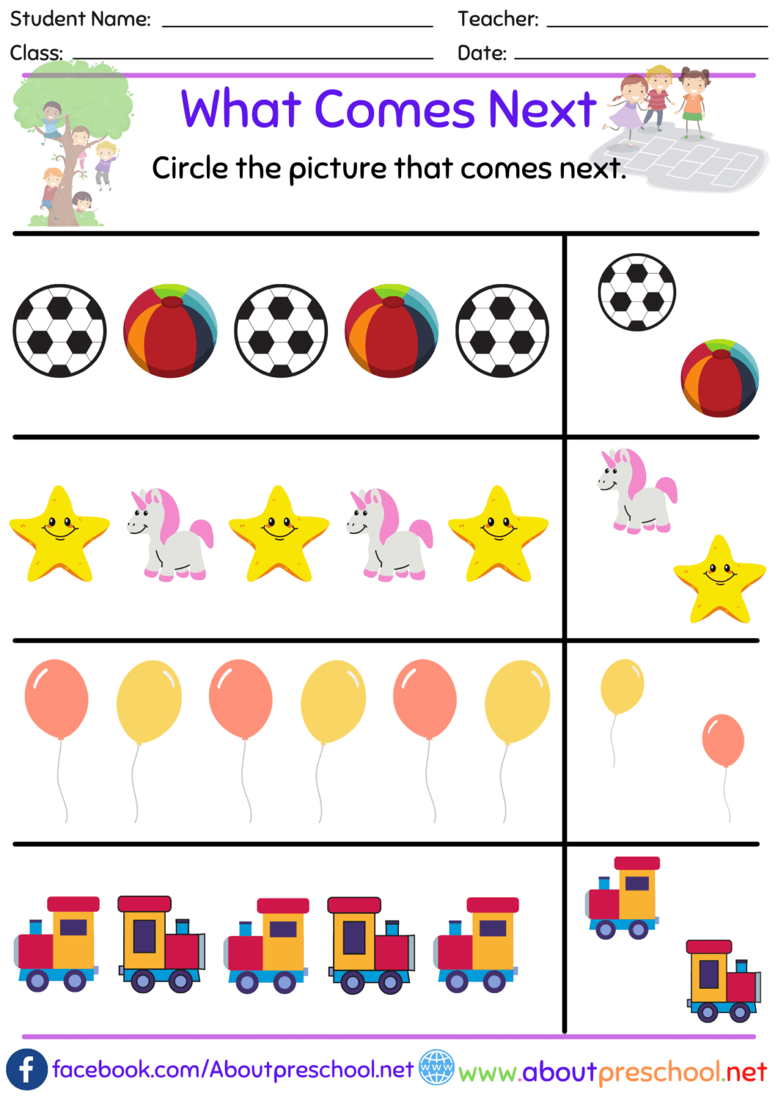 Pattern Worksheet For Preschool