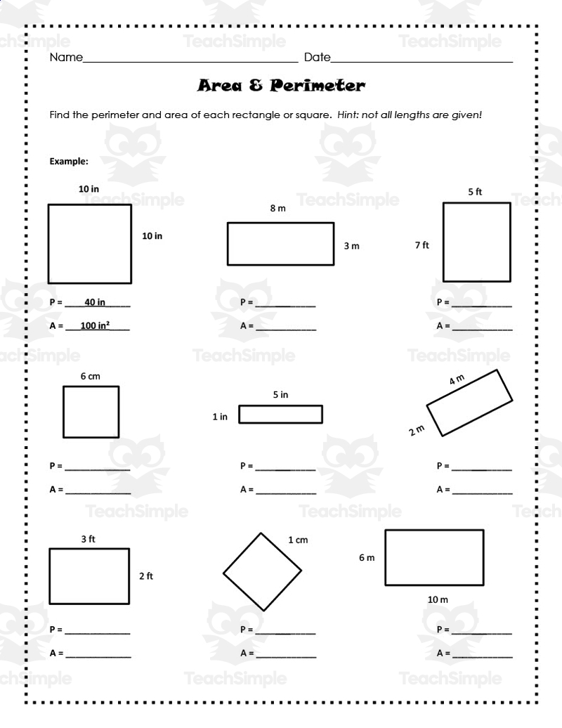 Perimeter And Area Worksheet Perimeter And Area Worksheet