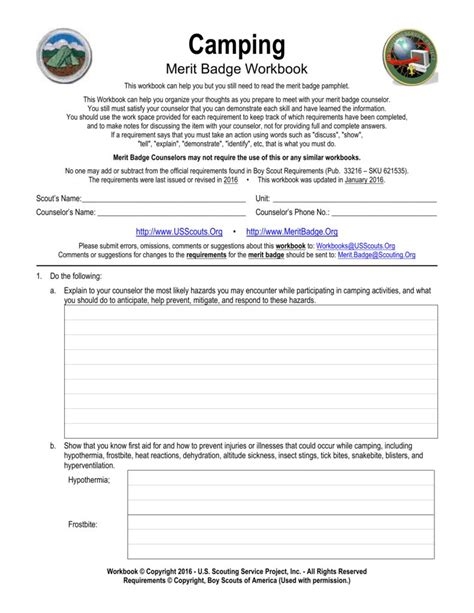 Personal Management BSA Merit Badge Worksheets PDF Boy Scouts 