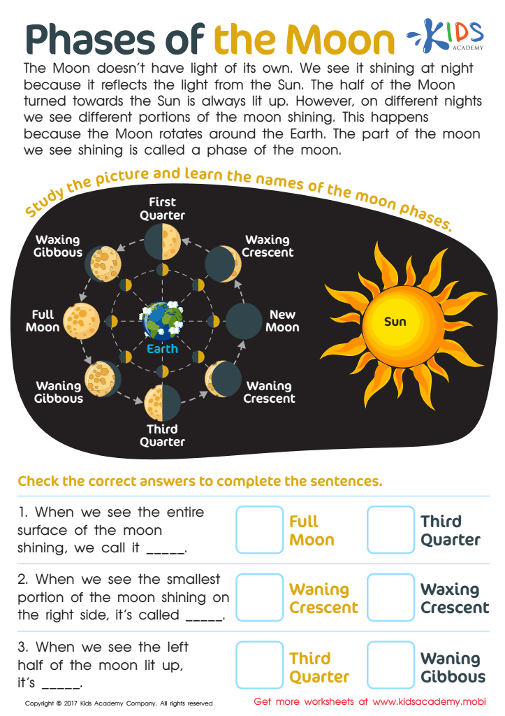 Phases Of The Moon Worksheet Free Printout For Children