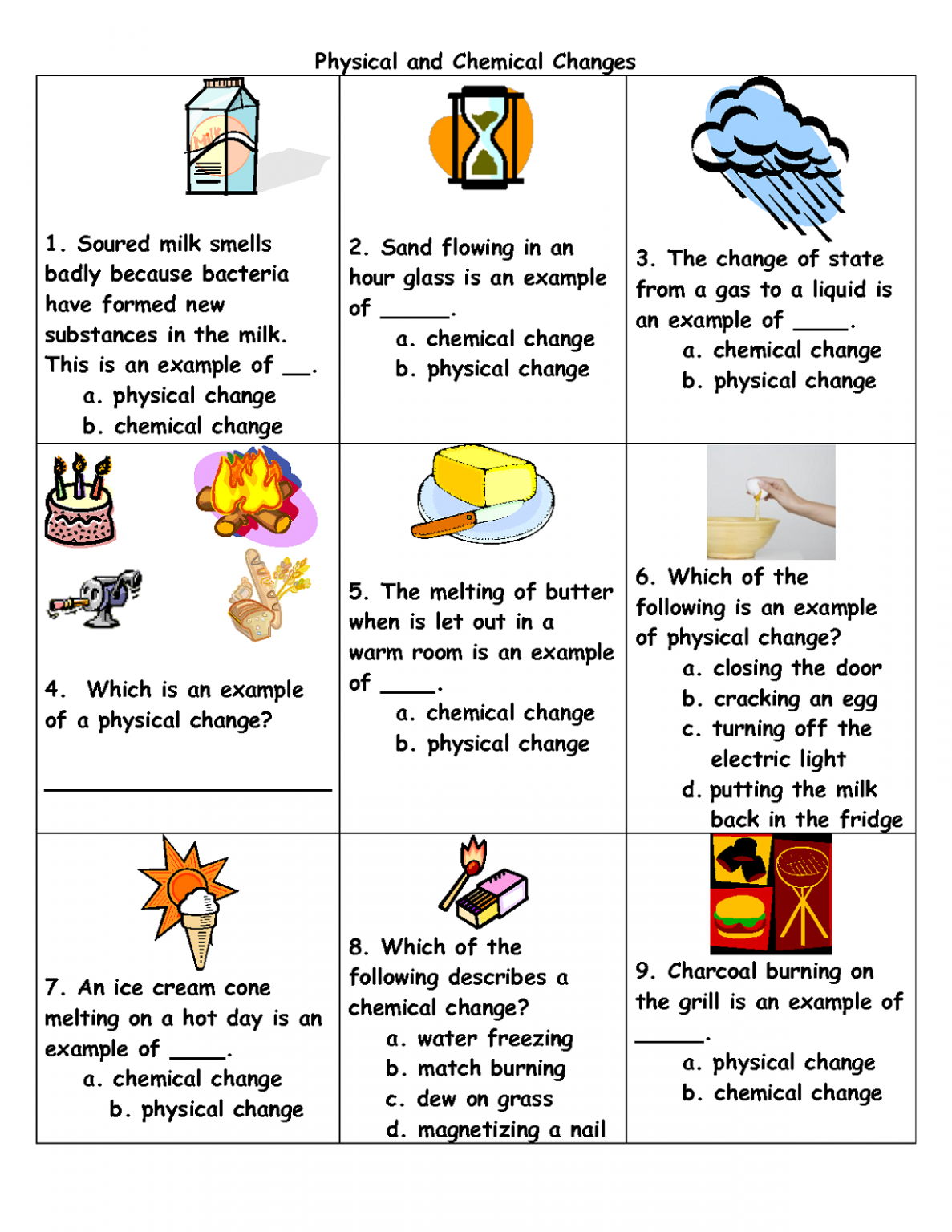 Physical And Chemical Changes Worksheet Physical And Chemical Changes Worksheet