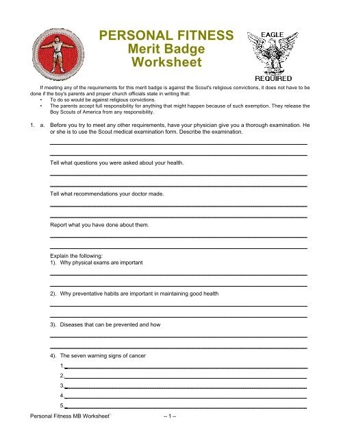 Physical Fitness Merit Badge Worksheet The Value Of Merit Badges And