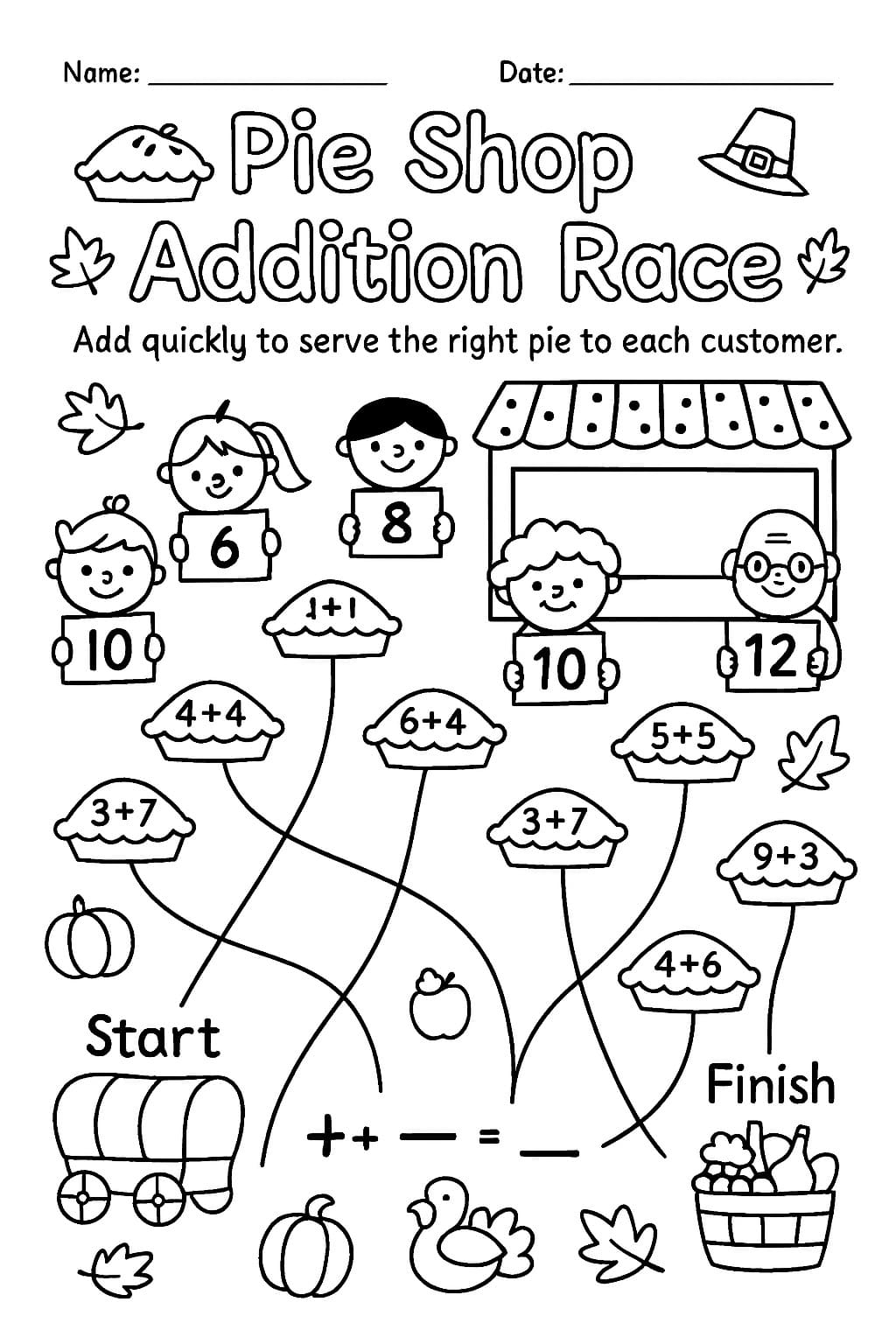 Pie Shop Addition Race Worksheet Download Print Now 