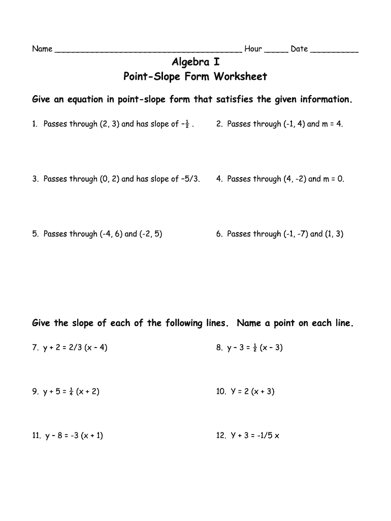 Point Slope Form Worksheet Fill Out Sign Online DocHub