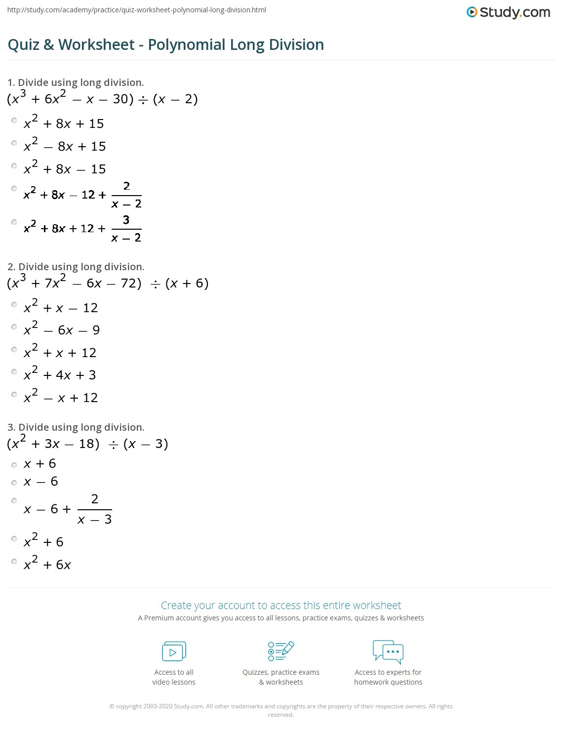 polynomial long division worksheet