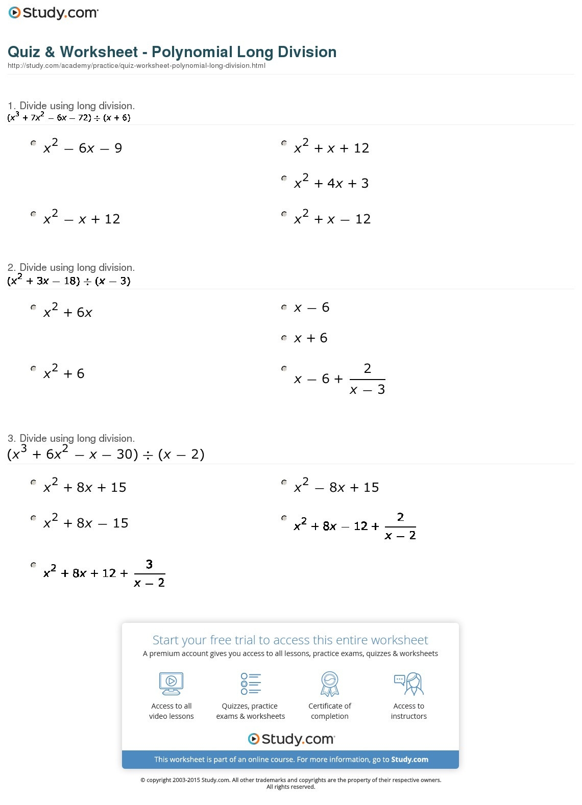 Polynomial Long Division Worksheet Doc Long Division Worksheets