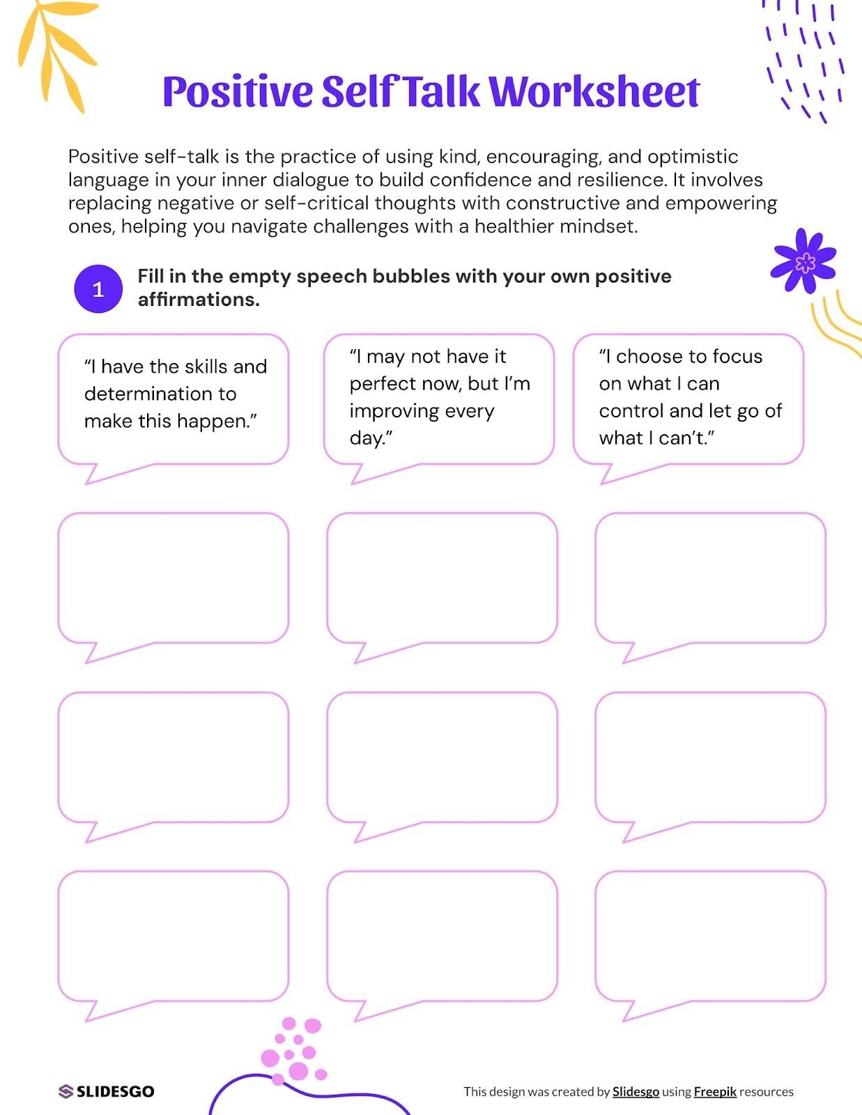 Positive Self Talk Worksheet Presentation Positive Self Talk Worksheet Presentation