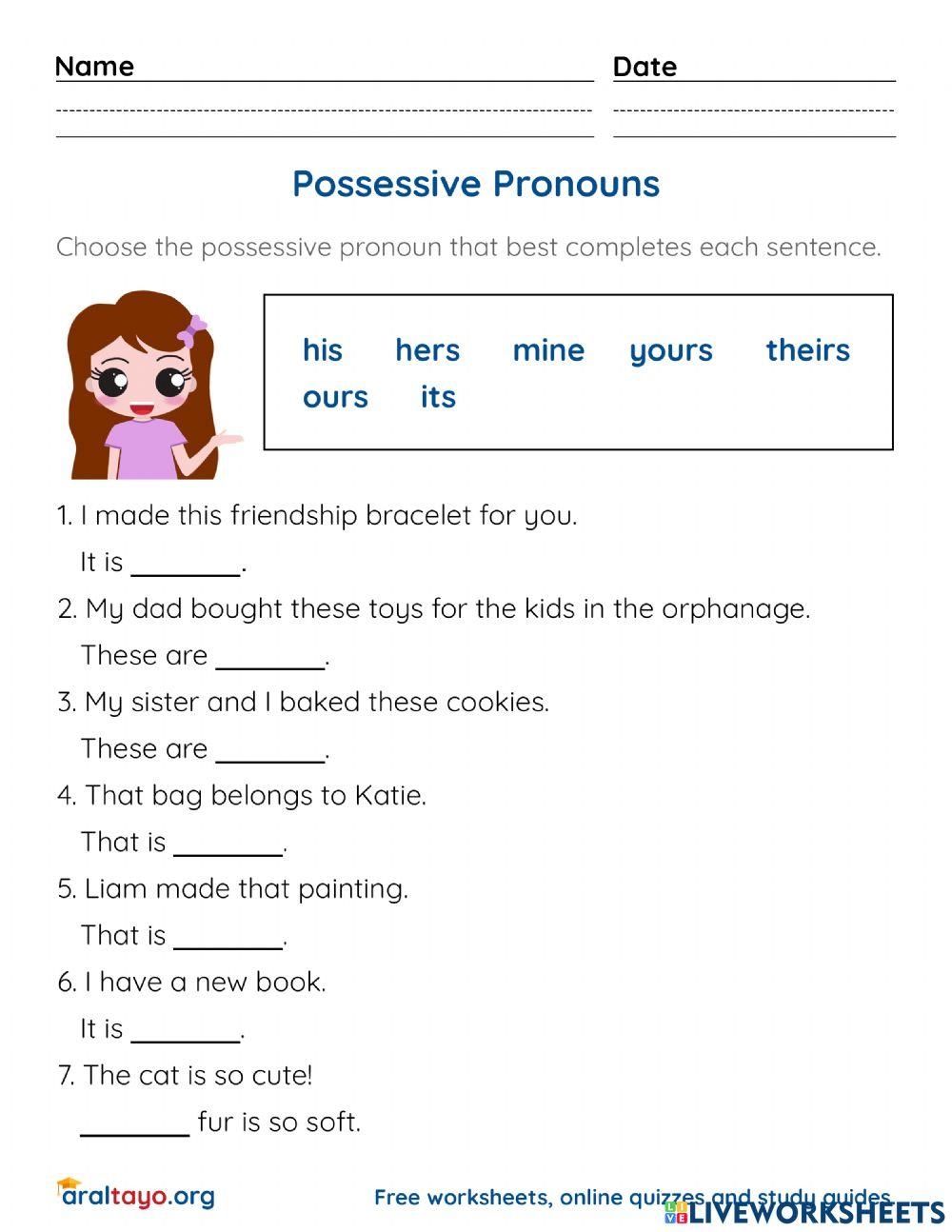 Possessive Pronouns Worksheet Digital Worksheets Library Possessive Pronouns Worksheet Digital Worksheets Library