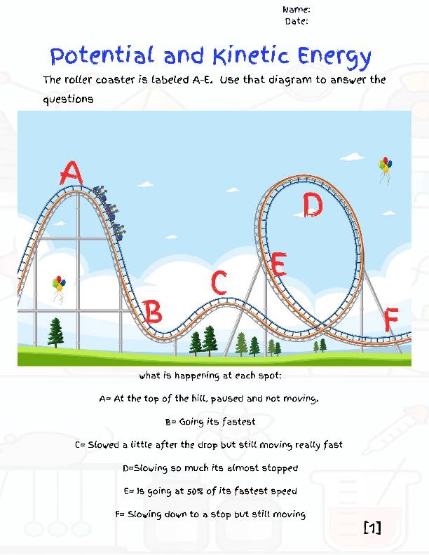 kinetic and potential energy worksheet