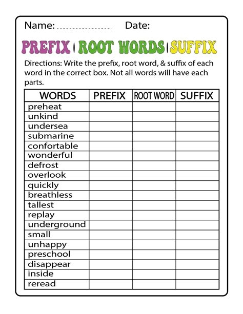 Prefix Suffix Root Word Finder Worksheets Library