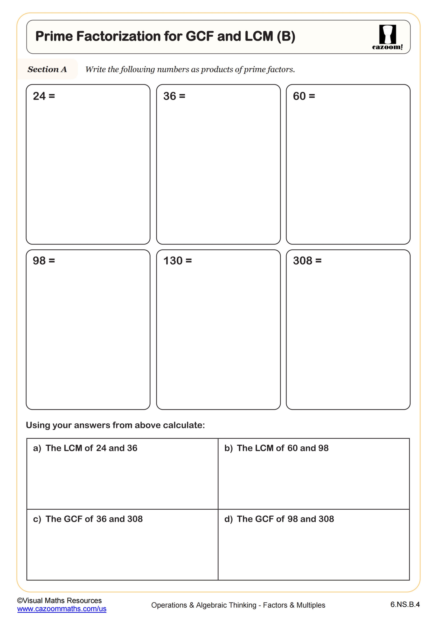 Prime Factorization For GCF And LCM B Worksheet Fun And 
