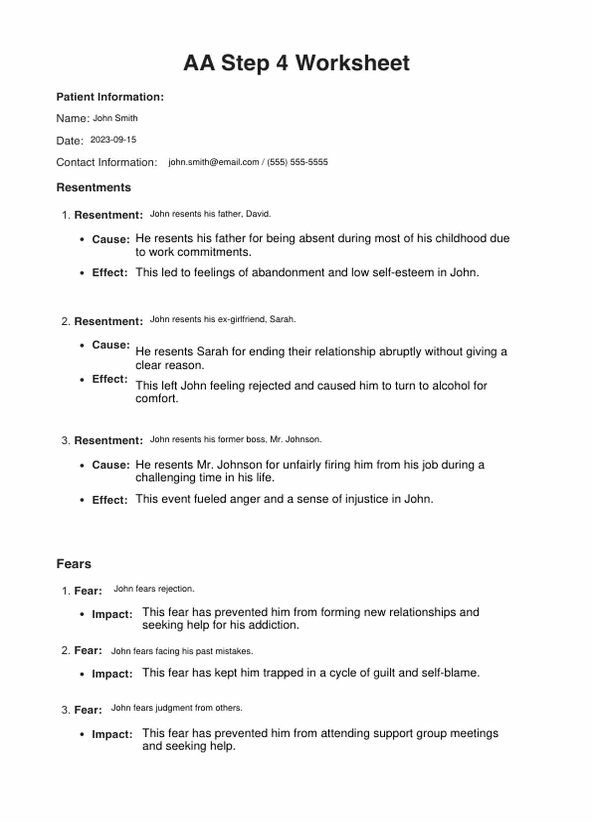 aa fourth step worksheet