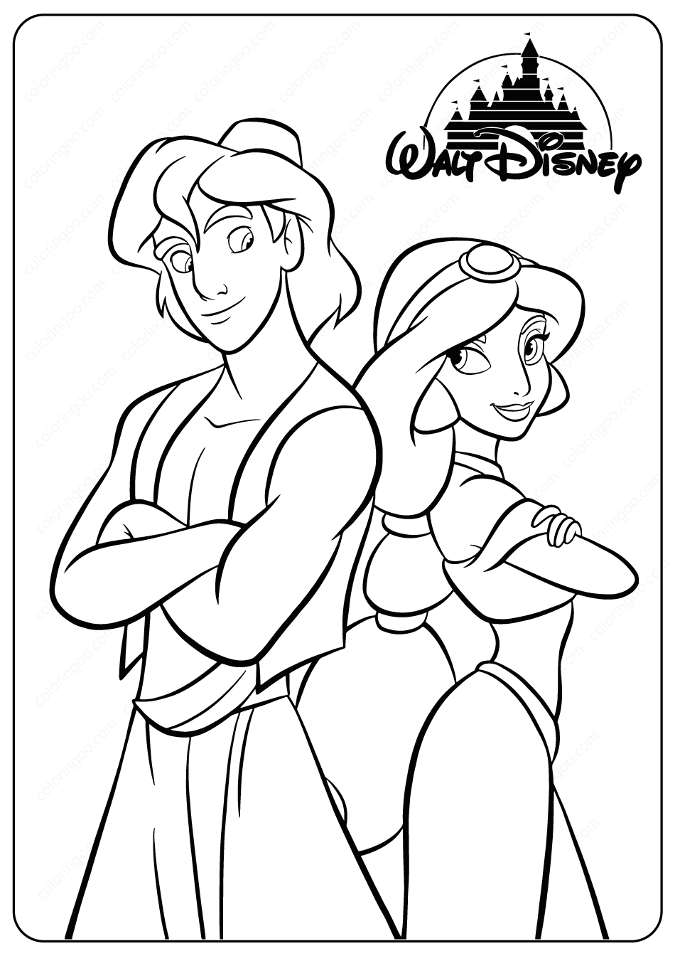 Printable Aladdin And Jasmine PDF Coloring Pages