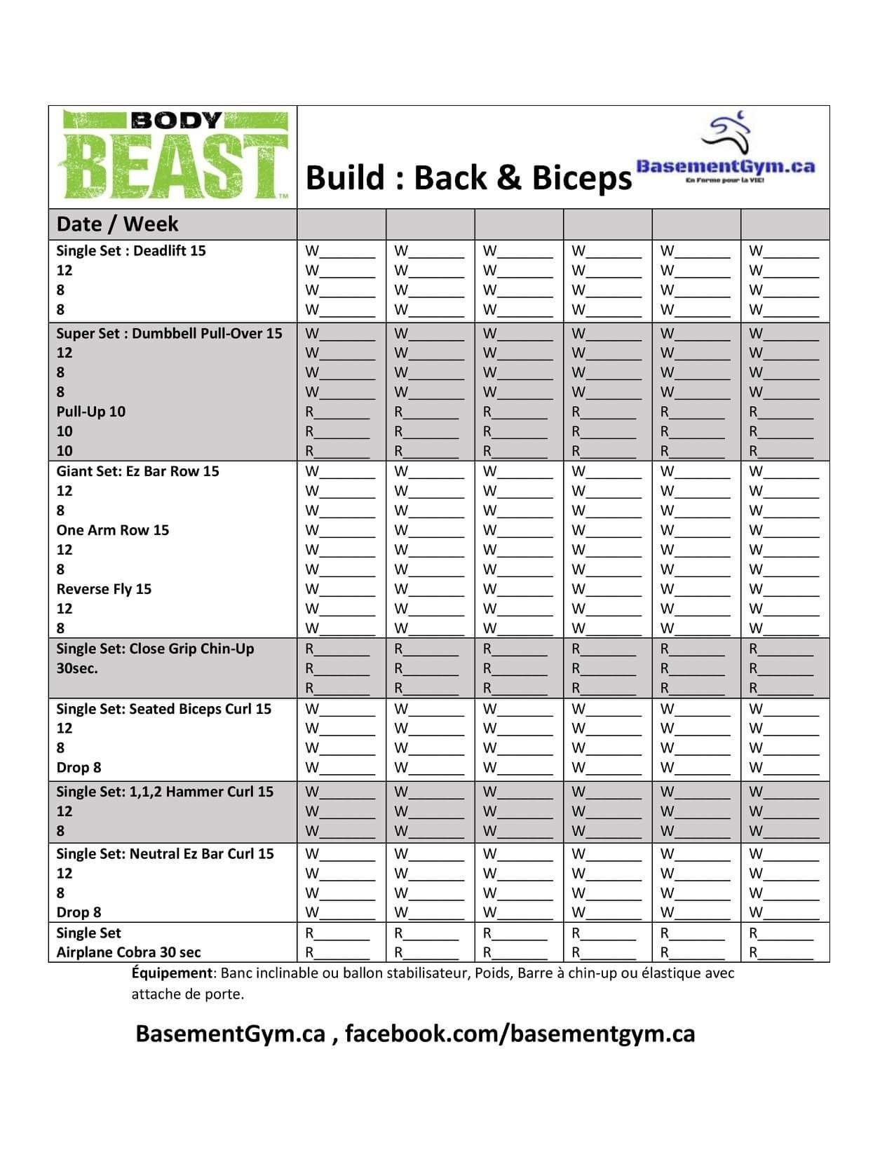 Printable Body Beast Workout Sheets