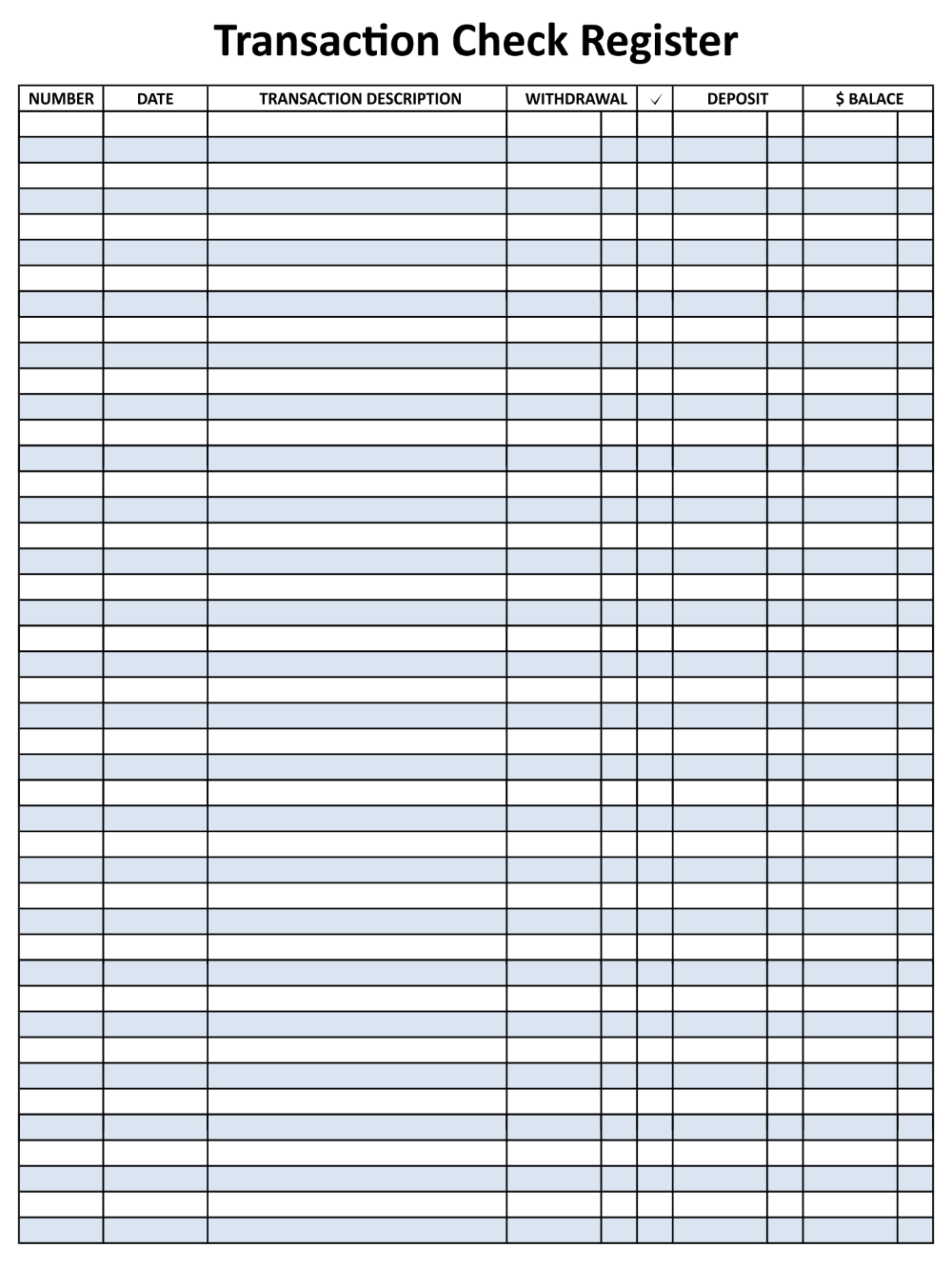 Printable Checkbook Register