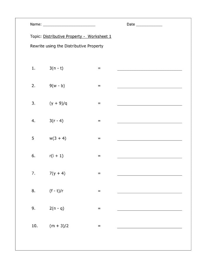 Printable Distributive Property Worksheet Easy Free Download And Printable Distributive Property Worksheet Easy Free Download And