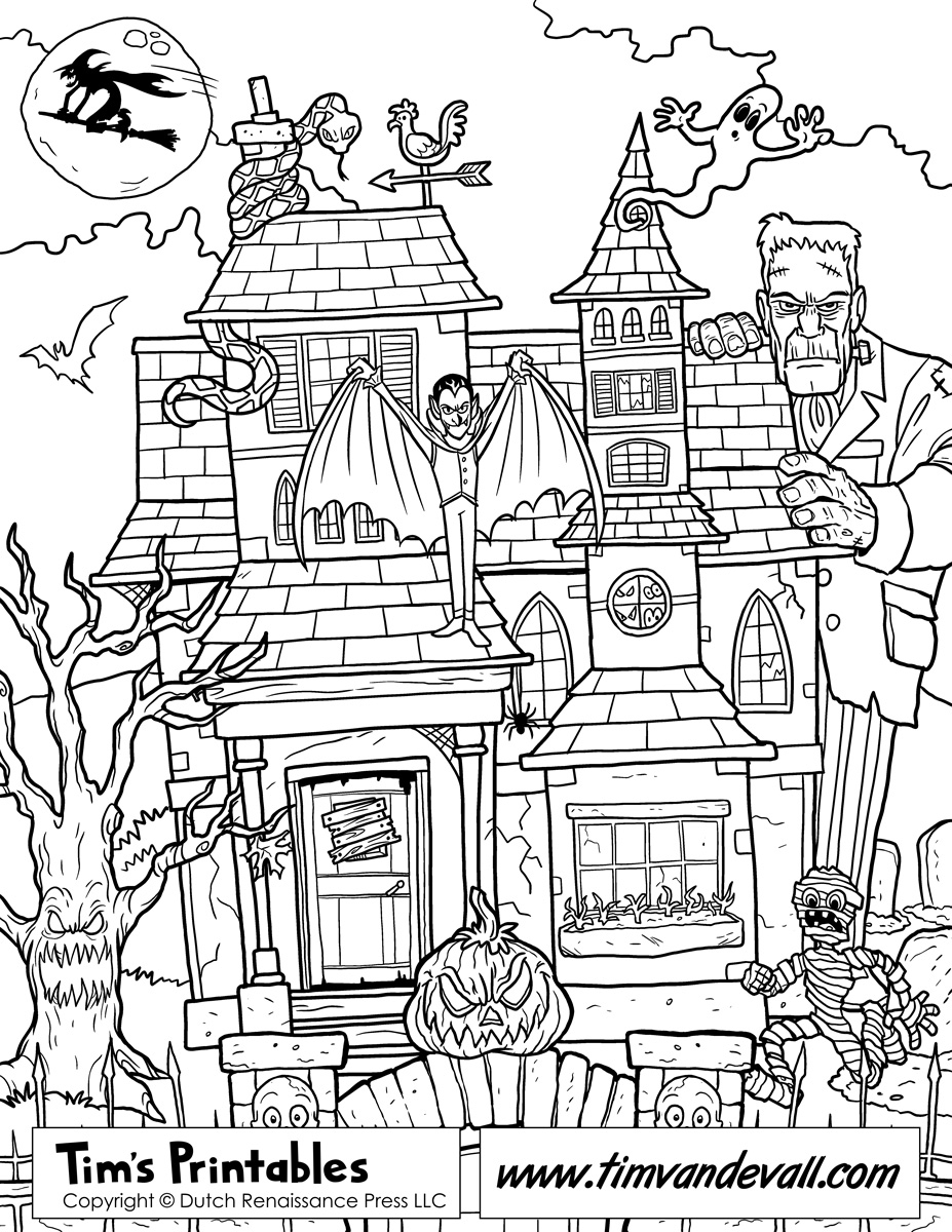 Printable Haunted House Coloring Page