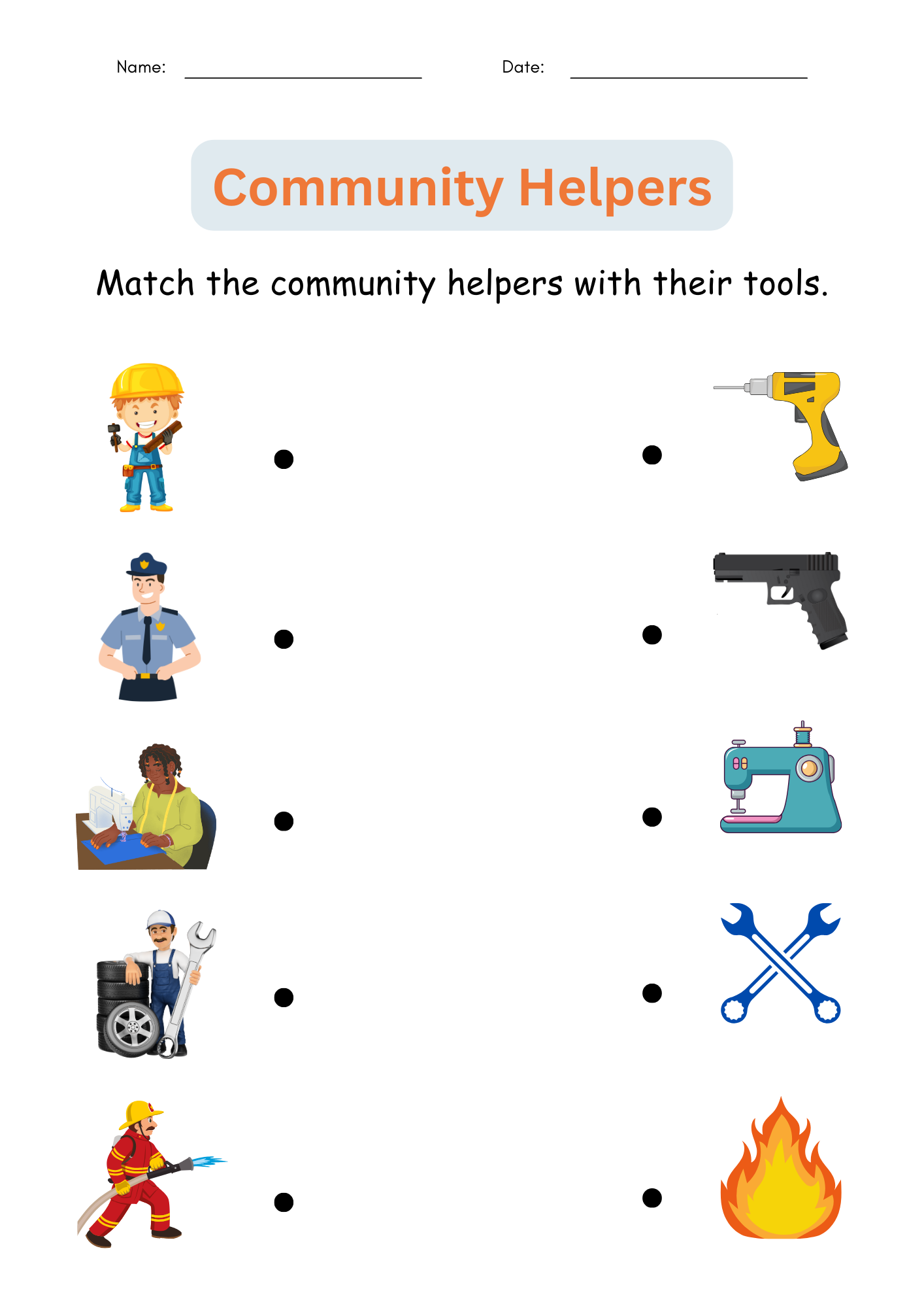 Printable Matching Community Helpers Activities Worksheets For Grade 1 