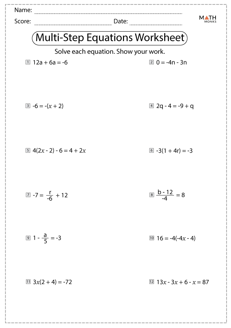 Printable Multi Step Equations Printable Multi Step Equations