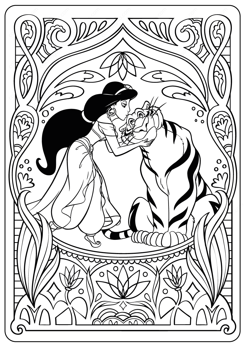 Printable Princess Jasmine PDF Coloring Pages