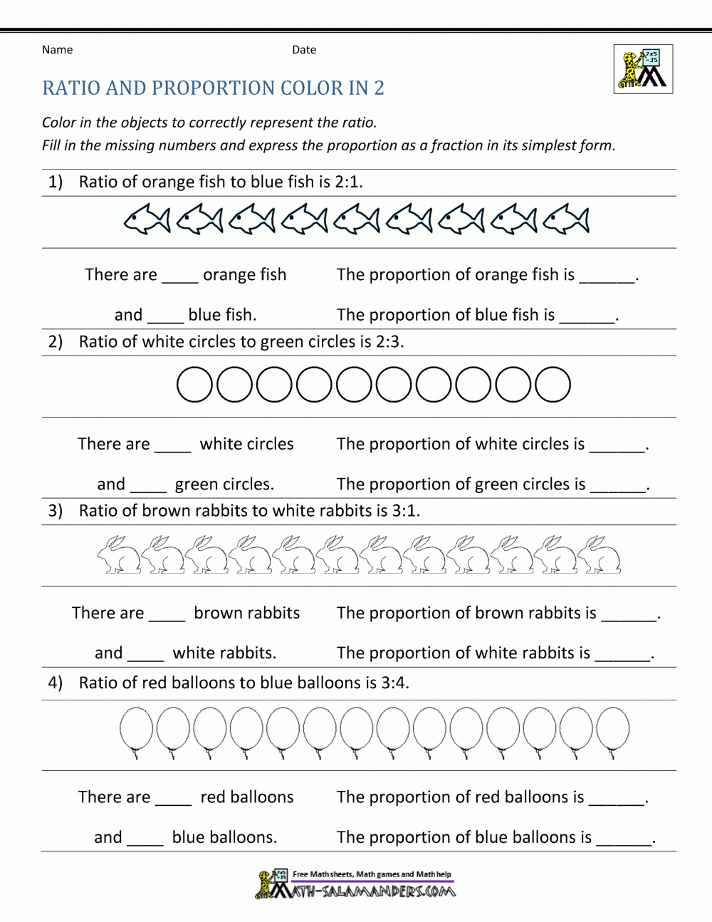 Printable Ratio And Proportion Worksheets For Grade 5 And 6 Math 