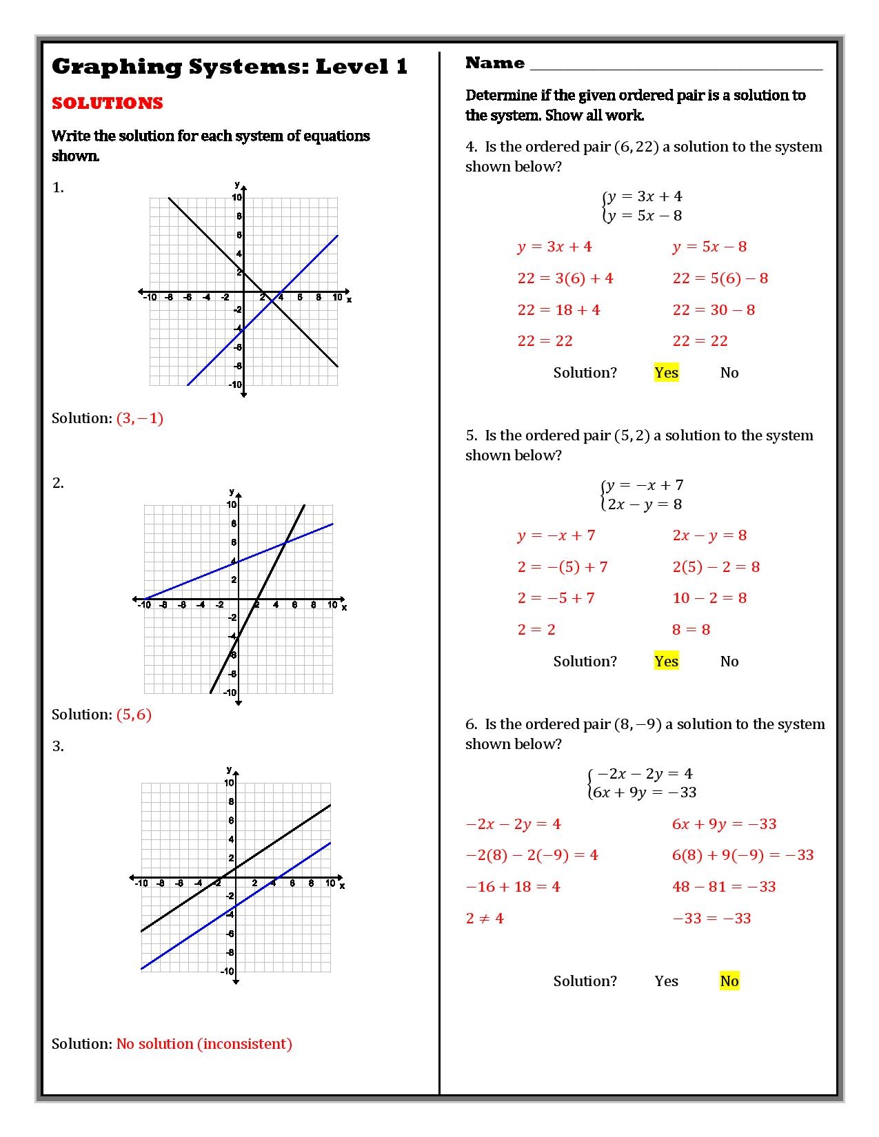 Printable Systems Of Equations Worksheets