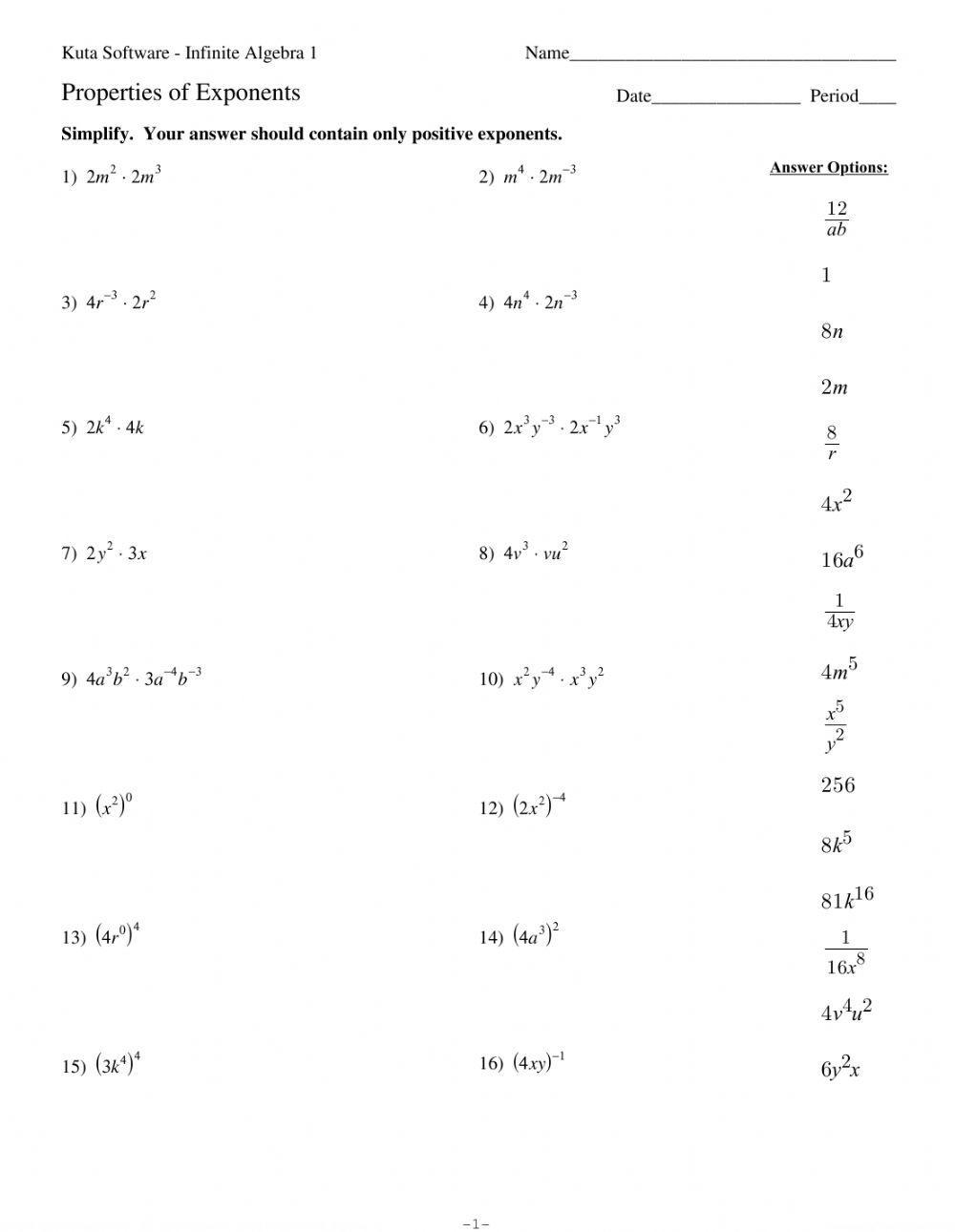 Properties Of Exponents Practice Worksheet Worksheet Worksheets Library