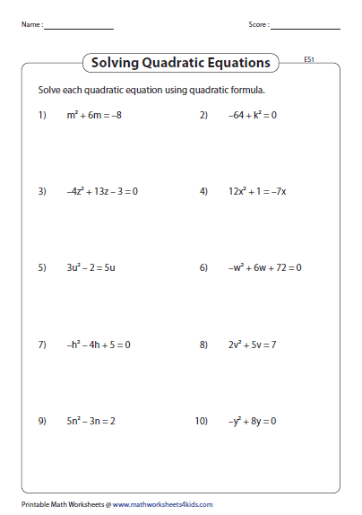 Quadratic Formula Worksheets Quadratic Formula Worksheets