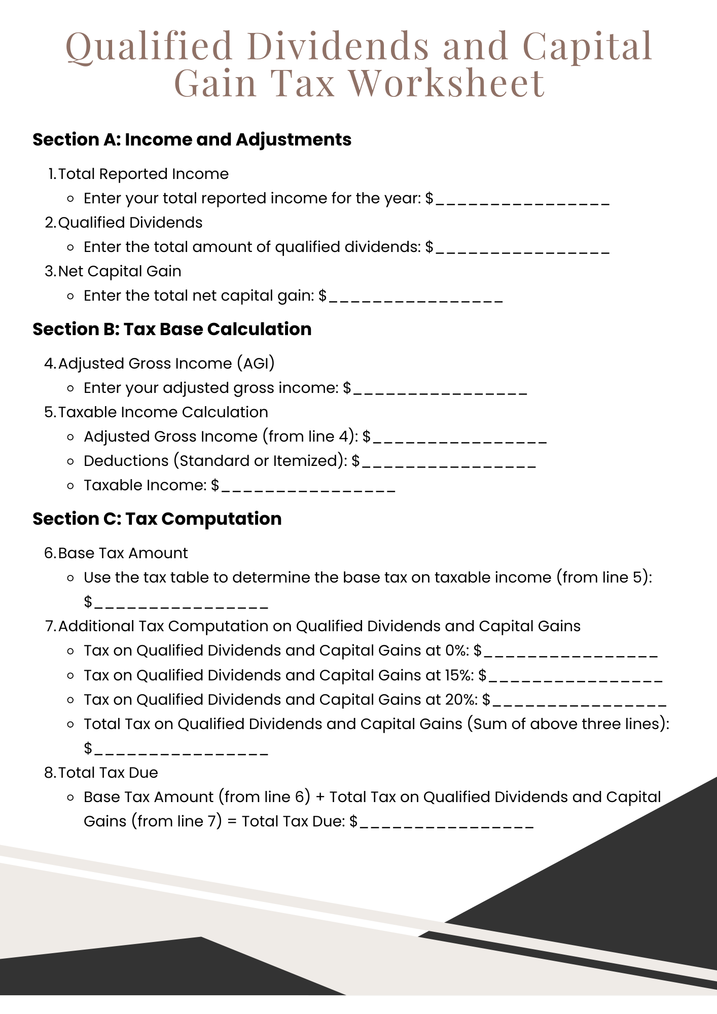 qualified dividends and capital tax worksheet qualified dividends and capital tax worksheet