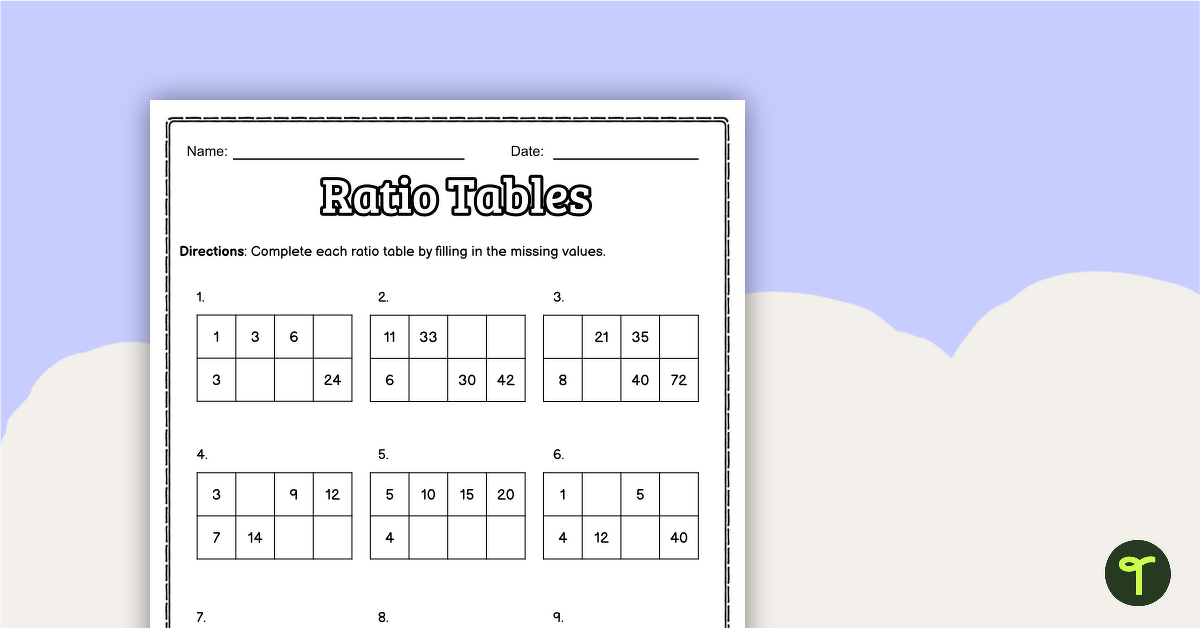 Ratio Tables Worksheets Pdf Cabinets Matttroy