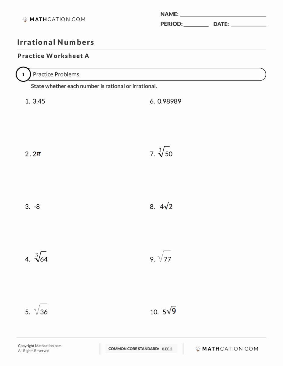 Rational And Irrational Numbers Worksheet Best Of Rational And 