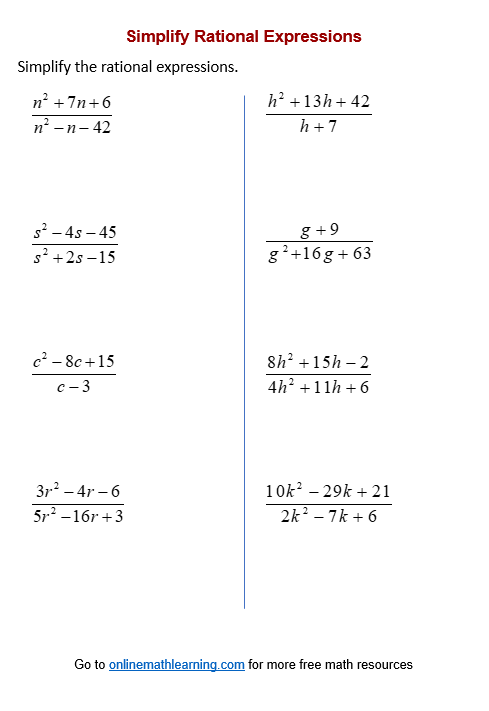 RATIONAL EXPRESSIONS Worksheets Library