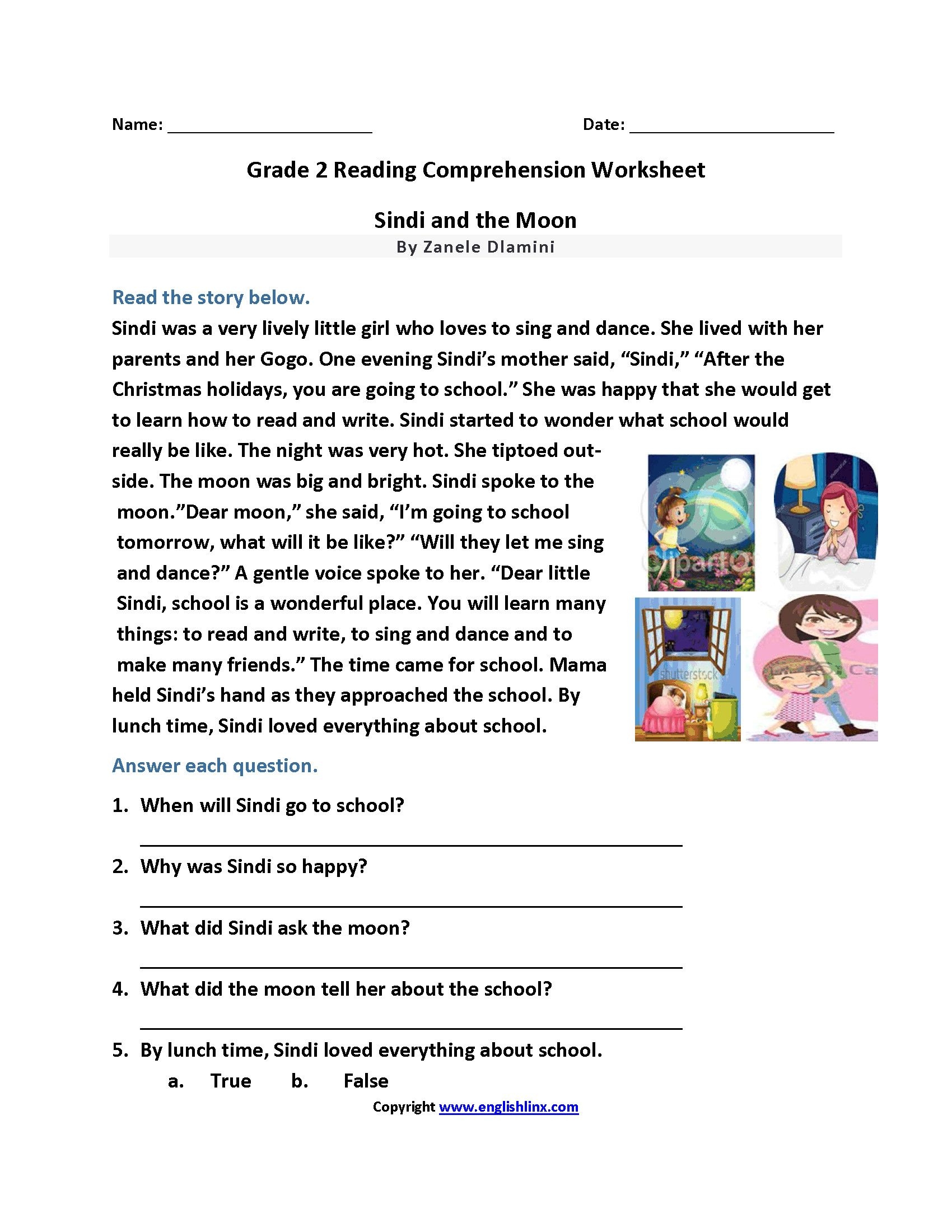 Reading Comprehension Worksheet Second Grade Reading Comprehension Worksheet Second Grade