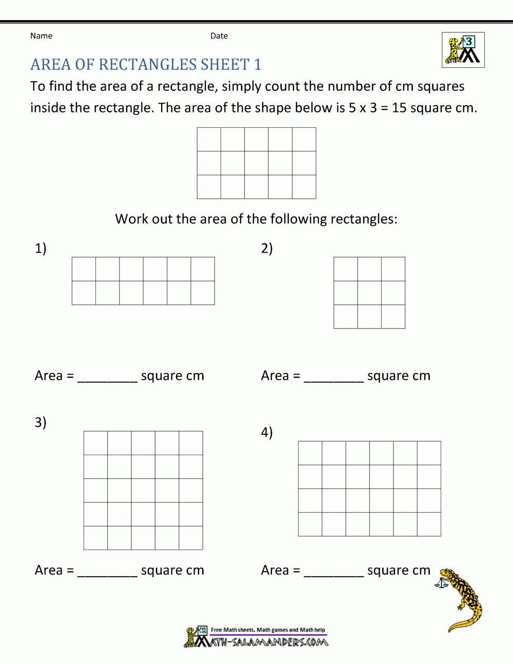 area of a rectangle worksheet