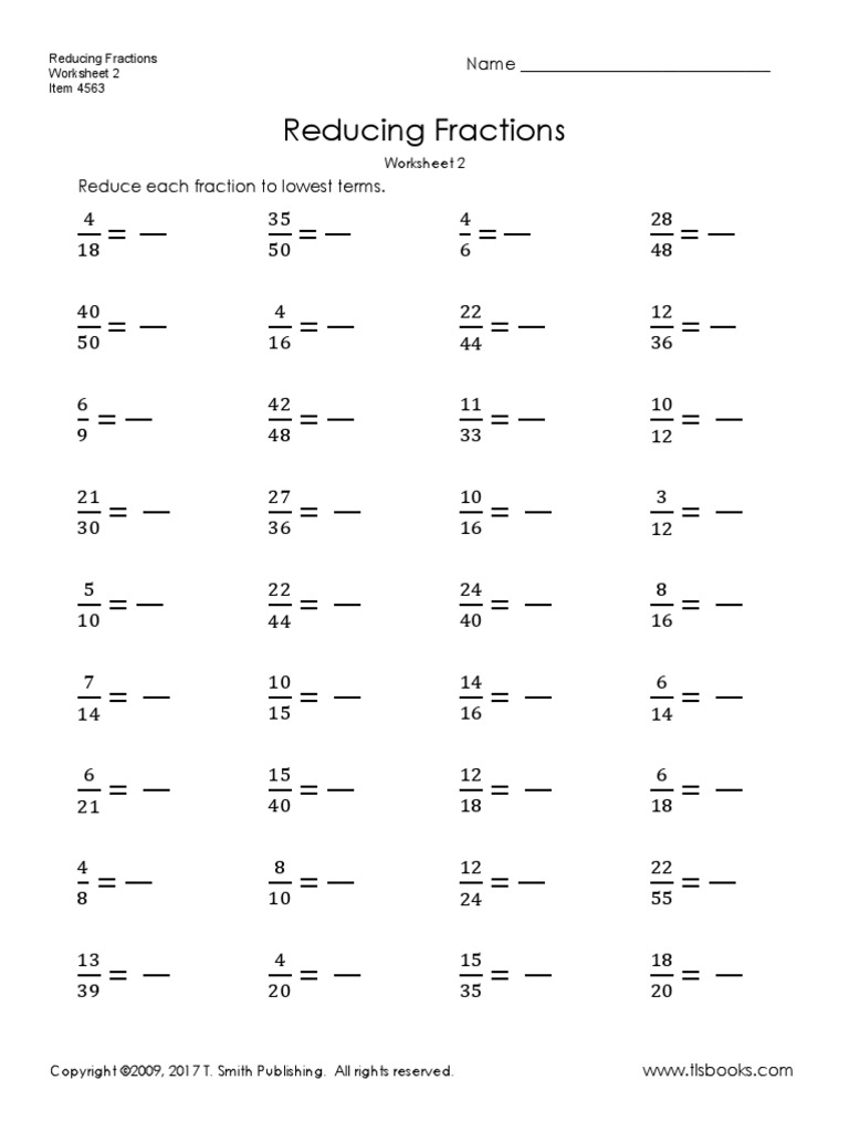 reducing fractions worksheet