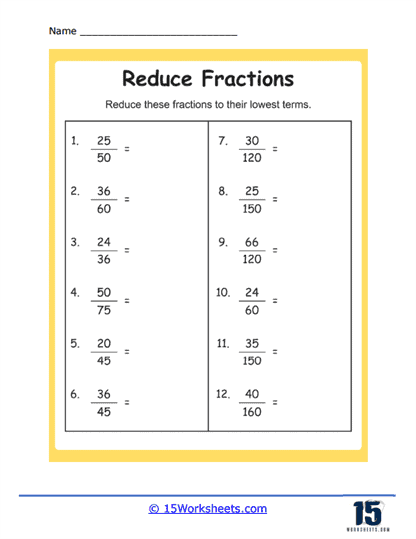 Reducing Fractions Worksheets Simplifying 15 Worksheets