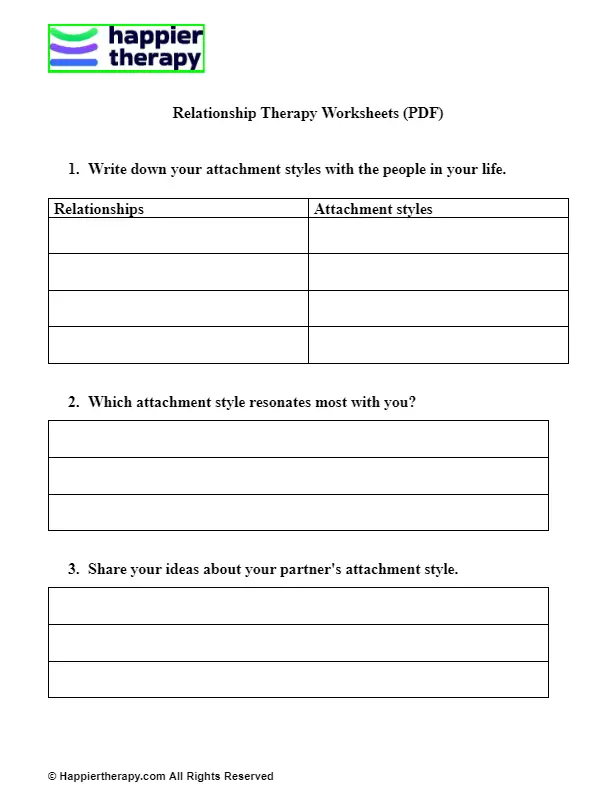 Relationship Therapy Worksheets PDF HappierTHERAPY