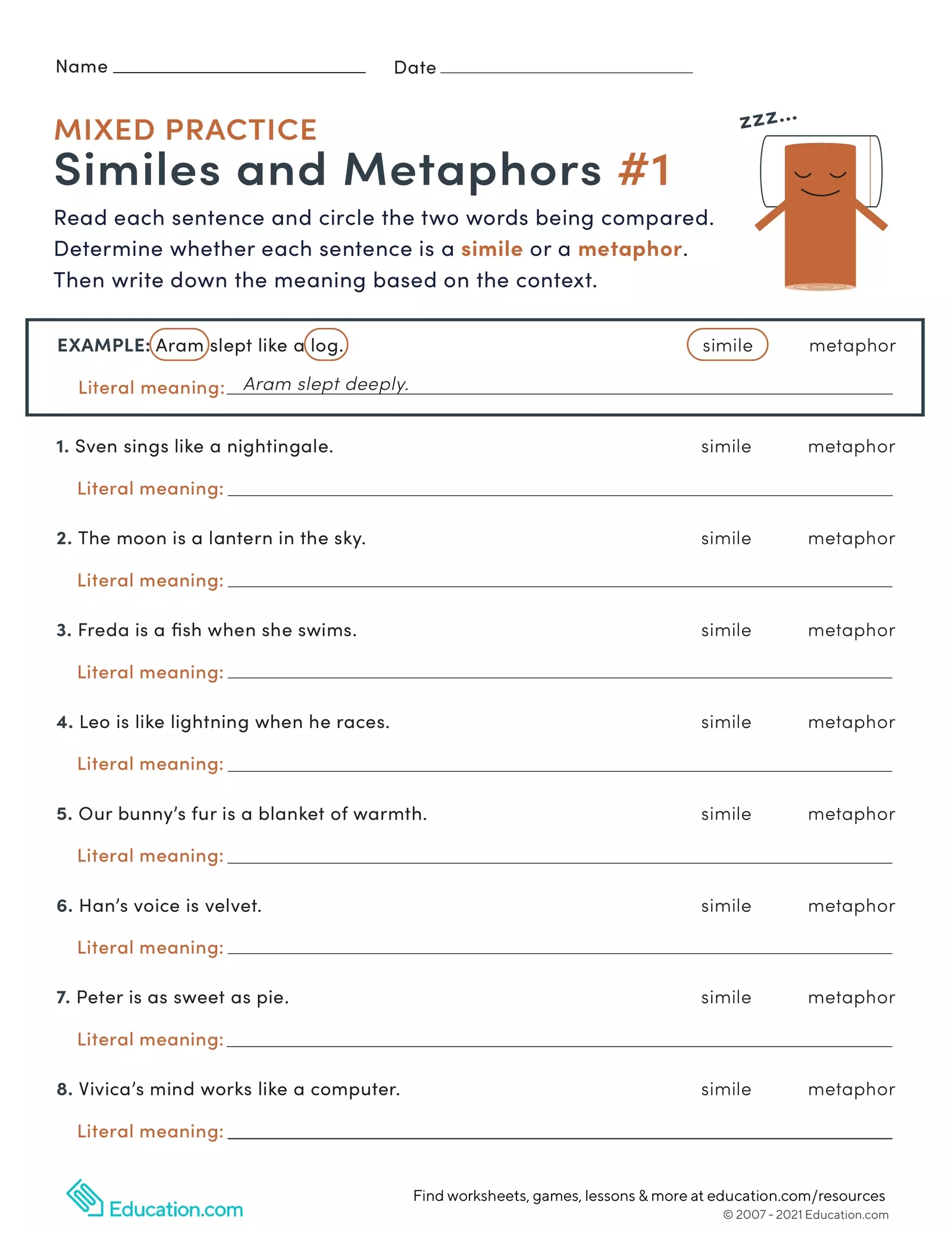 Rewrite Similes And Metaphors Worksheets K5 Learning Worksheets Library