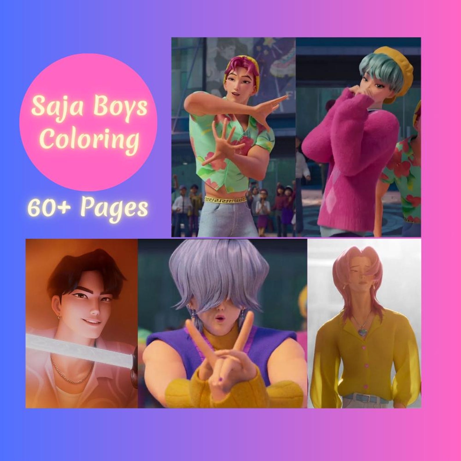 Saja Boys Coloring Pages Instant Download K pop Demon Hunters Printable Saja Boys Coloring Pages Instant Download K pop Demon Hunters Printable