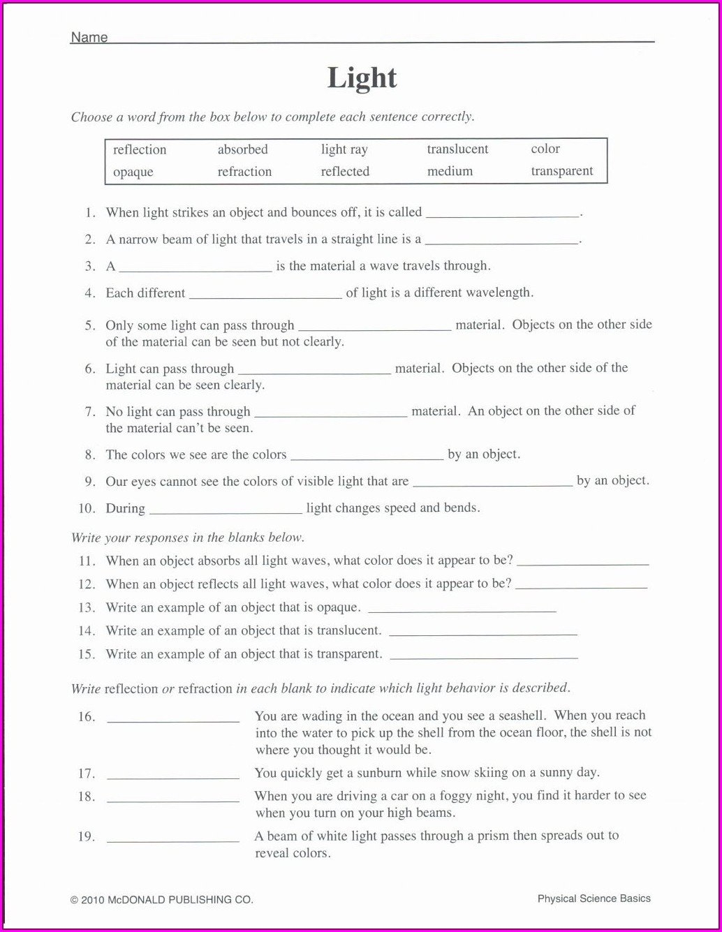 Science Worksheets Grade 7 Scienceworksheets