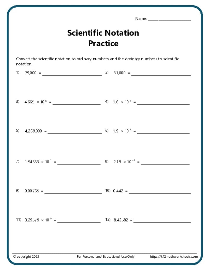 Scientific Notation Worksheets Scientific Notation Worksheets