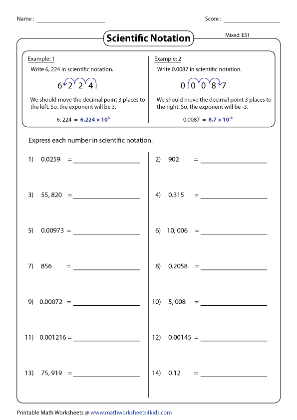 Scientific Notation Worksheets Scientific Notation Worksheets