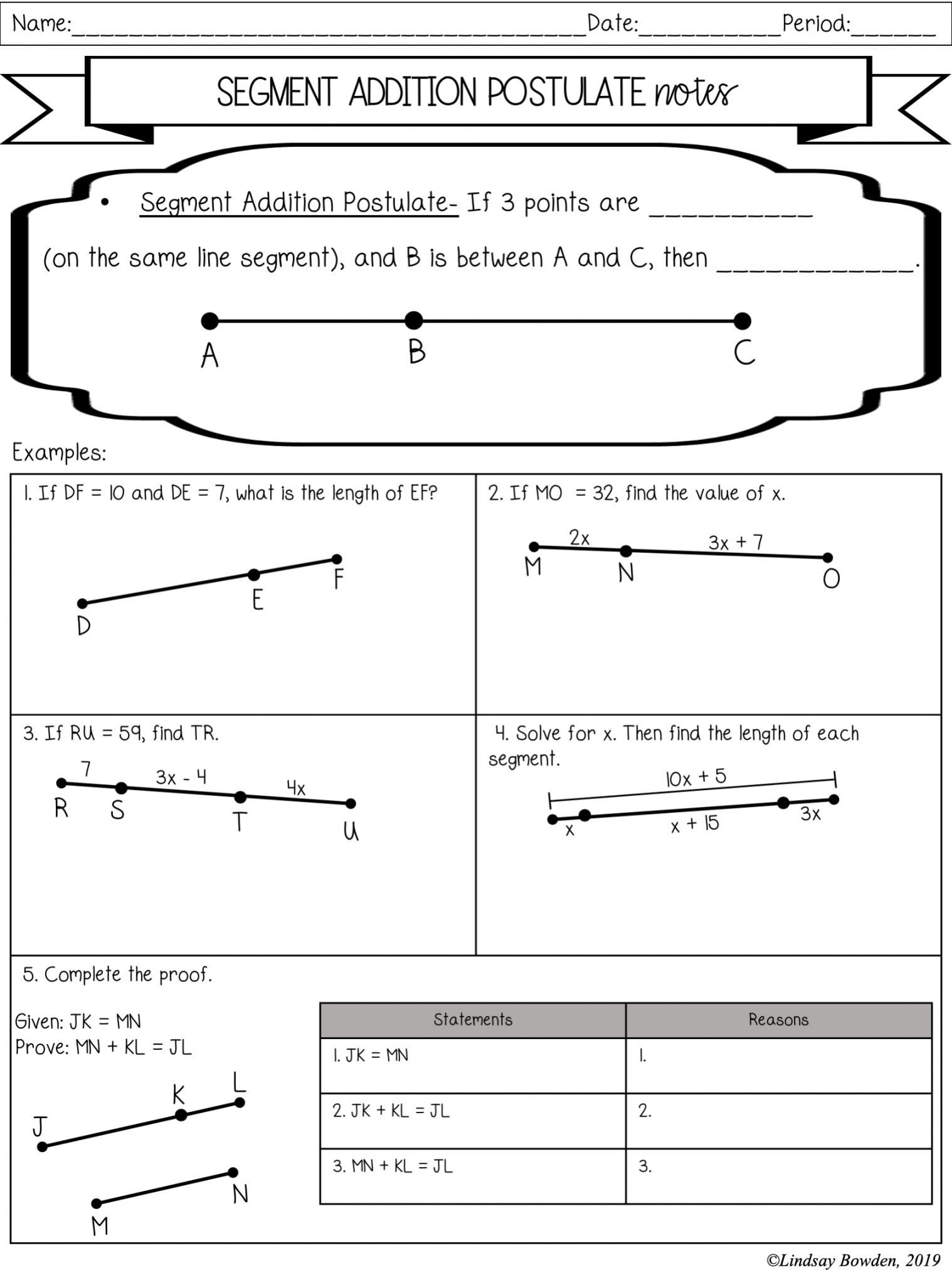 Segment Addition Postulate Worksheet