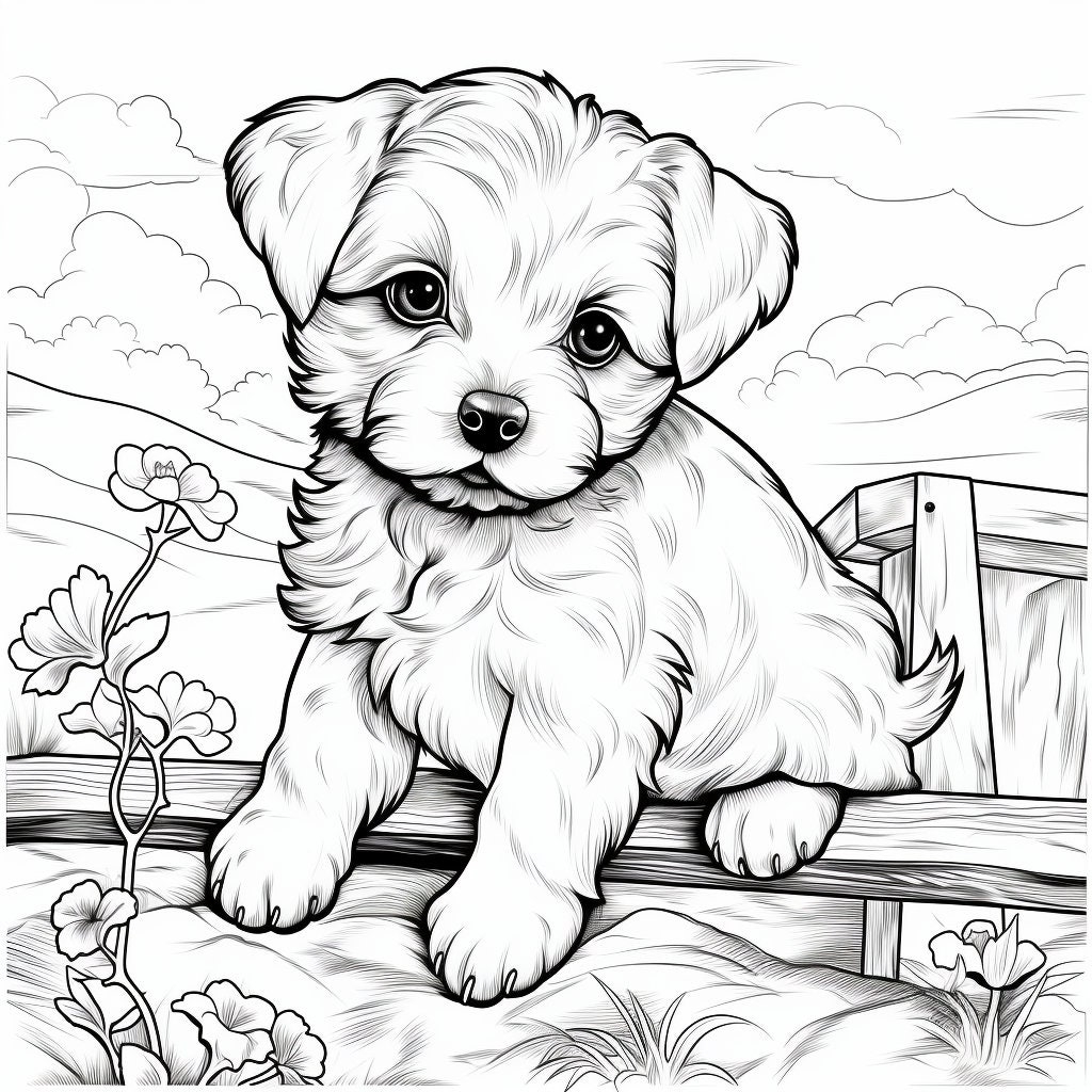 Set Of 12 Cute Puppy Coloring Pages Etsy