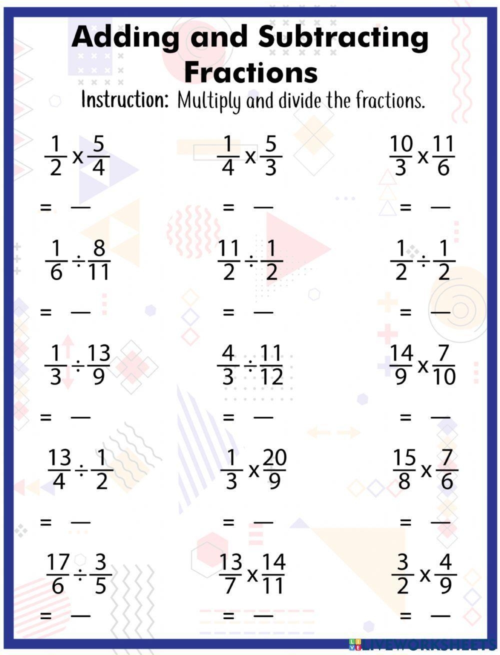 Seventh Grade Multiplying And Dividing Fractions Activity Worksheets 