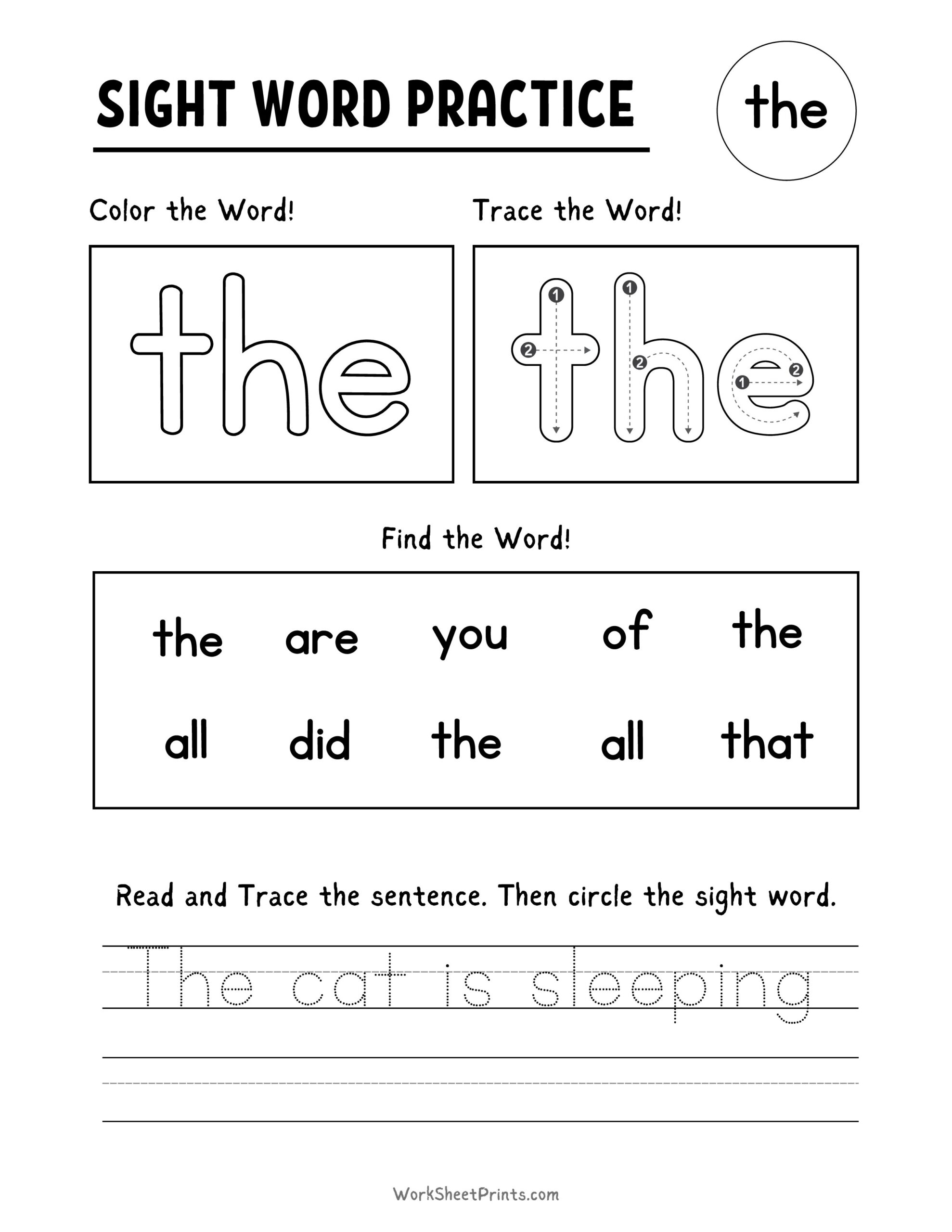 Sight Word Worksheets For Kindergarten
