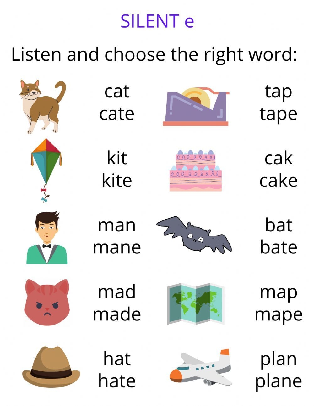 Silent E Interactive Worksheet